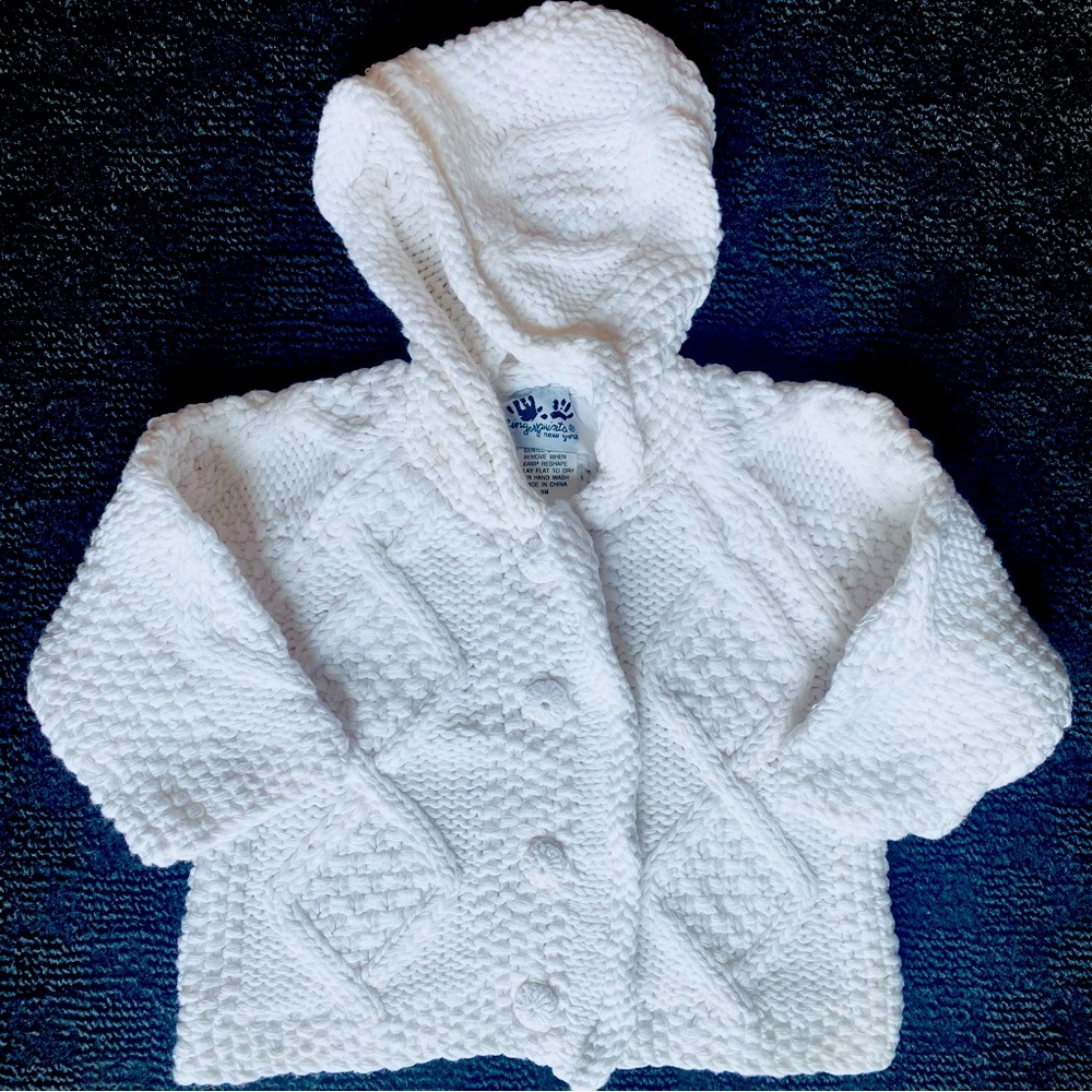 NEW Hand Knit Hooded Cable-knit Baby Toddler Sweater - NWOT